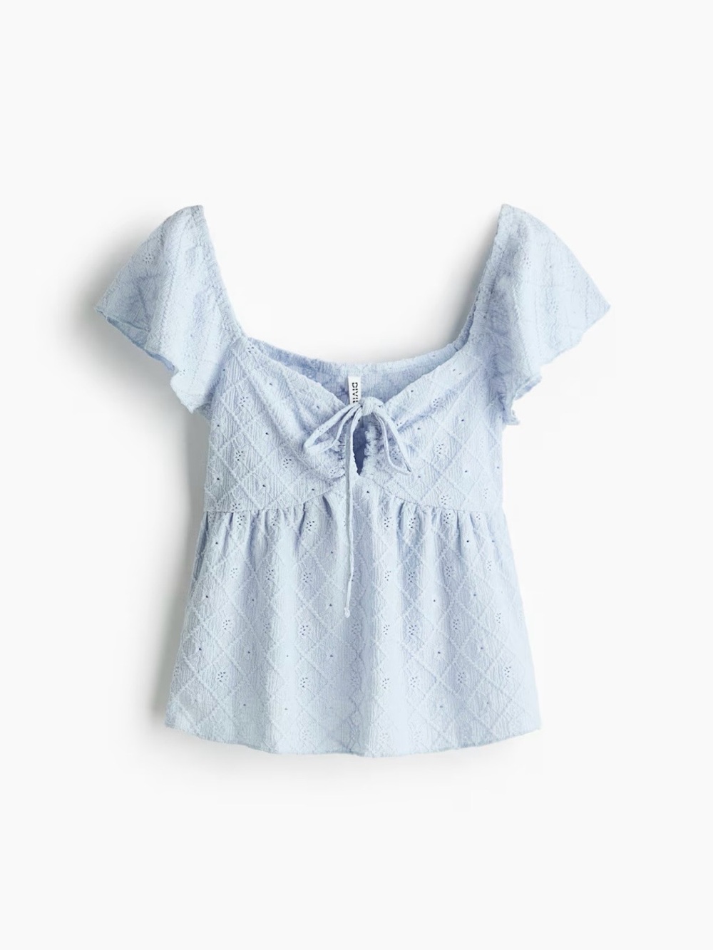 H&M Light Blue Eyelet Tie-Front Blouse